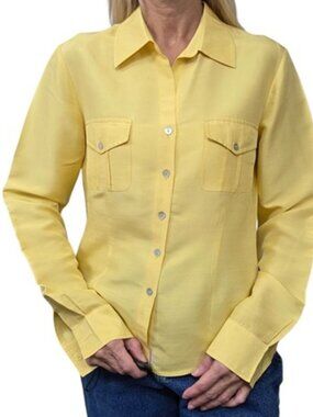 Vintage S.L.B. 100% Silk Yellow Utility Blouse Safari Shirt M